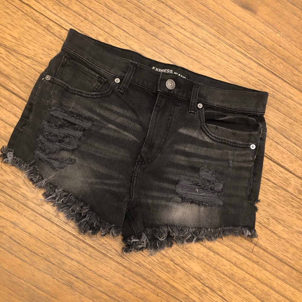 Black Distressed Express Jean Shorts